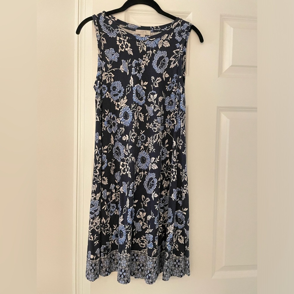 Blue Floral Sleeveless Dress